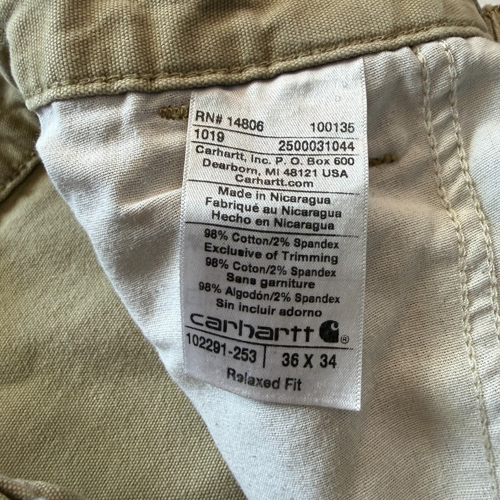 Carhartt‎ Relaxed Fit Workwear Pants Khaki Beige RN 14806 Men's Size 36x34 - Picture 12 of 15